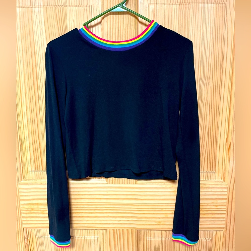 Heart and Hips Long Sleeve Rainbow Collared Top